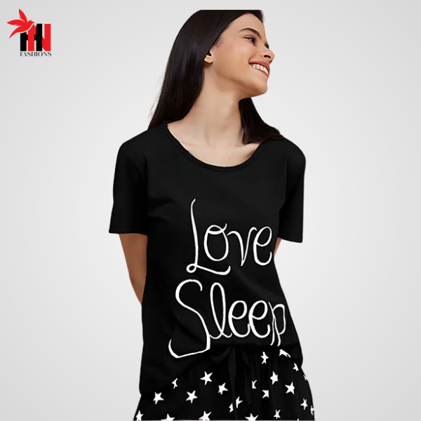 Black Love Sleep Printed Night Suit