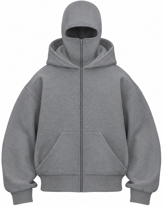 Grey Balaclava Ninja Zipper Hoodie Jacket