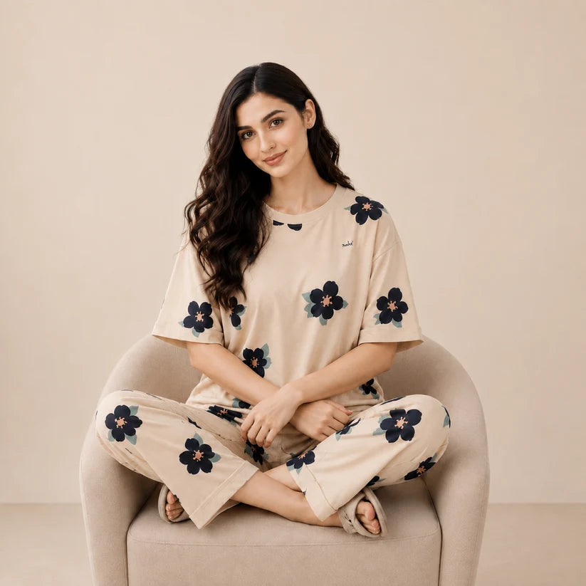 Big Flowers Printed Night Suit