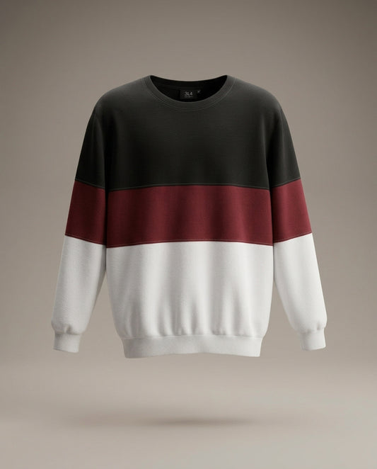Black Maroon And White Block Sweatshirt