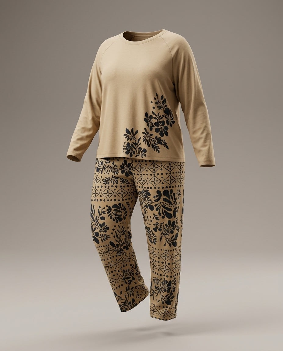 Skin Leave Print Night Suit