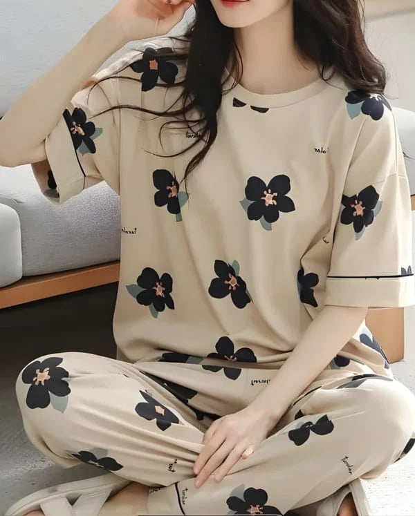 Big Flowers Printed Night Suit