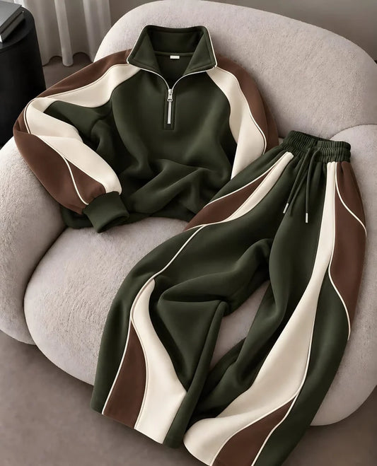 Half-Zip Co-ord Set Olive Green