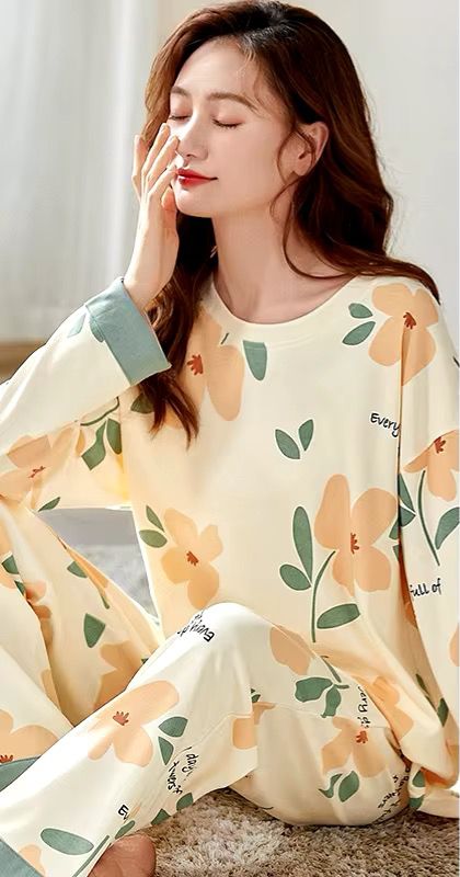 ORANGE FLOWER PRINTED PJ SUIT FULL SLEEVES
