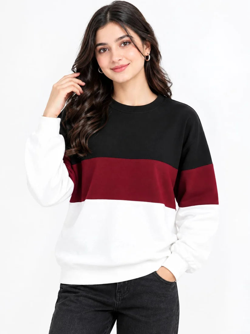 Black Maroon And White Block Sweatshirt women